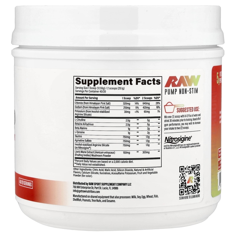 Raw Nutrition, Pump, предтренировочный комплекс без стимуляторов, арбуз, 502 г (17,71 унции)
