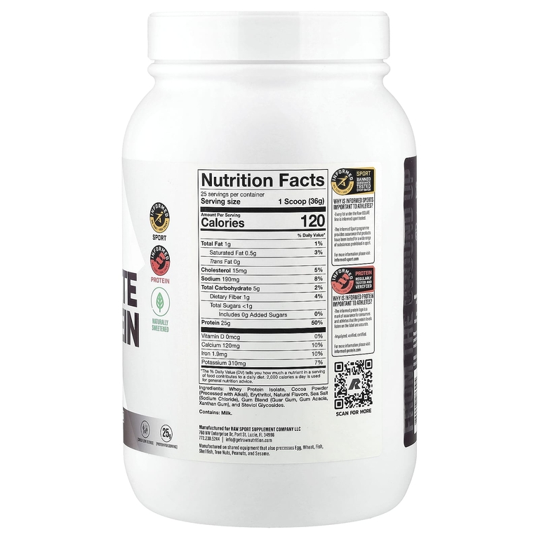 Raw Nutrition, Essentials, сывороточный изолят от травяного откорма, тёмный шоколад, 907 г