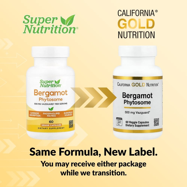California Gold Nutrition, Bergamot Phytosome, фитосома бергамота с экстрактом бергамота, 500 мг, 60 растительных капсул