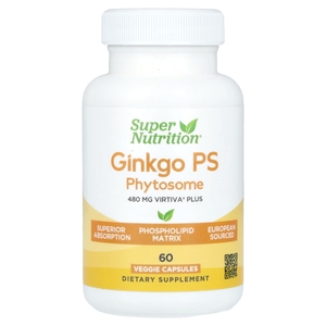 Super Nutrition, Ginkgo PS Phytosome, фитосома гинкго с ФС, с экстрактом гинкго, 480 мг, 60 растительных капсул (Товар снят с продажи) 