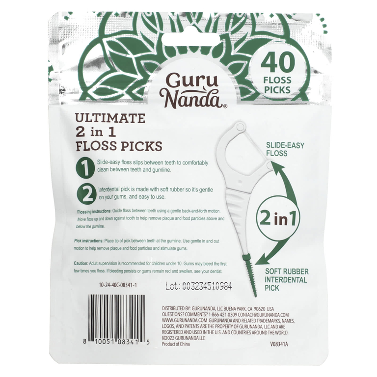GuruNanda, Ultimate 2 in 1 Floss Picks, дикая мята, 40 шт. (Товар снят с продажи) 