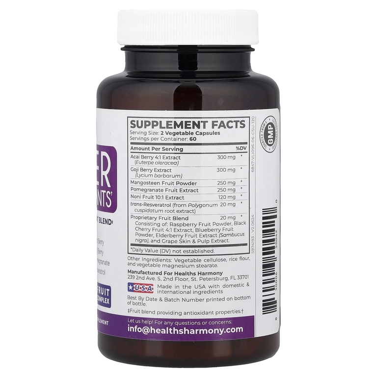 Healths Harmony, суперантиоксиданты, фруктовый комплекс, 120 капсул