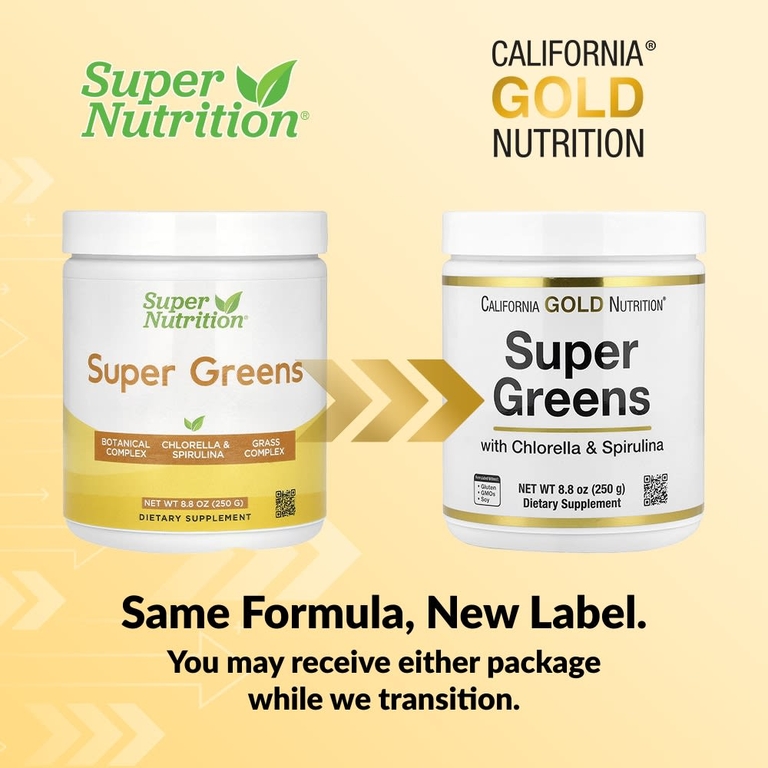 California Gold Nutrition, суперзелень со спирулиной, хлореллой, келпом и яблочным пектином, 250 г (8,8 унции)