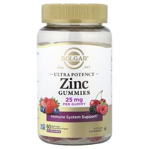 Solgar, Ultra Potency Zinc Gummies, фруктовый комплекс, 25 мг, 60 жевательных таблеток