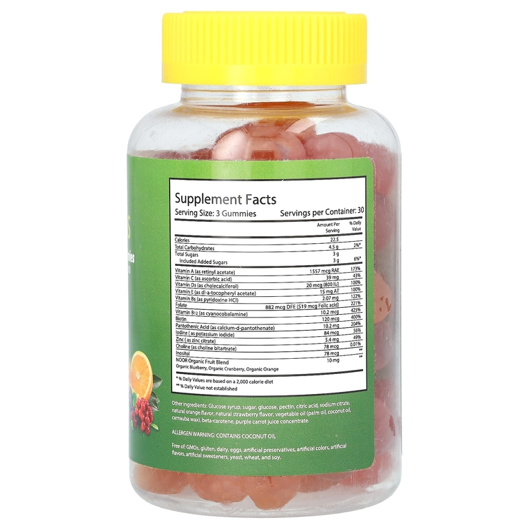Noor Vitamins, мультивитаминные жевательные таблетки со смесью органических фруктов, для взрослых, 90 жевательных таблеток (Товар снят с продажи) 