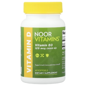 Noor Vitamins, витамин D3, 125 мкг (5000 МЕ), 60 мягких таблеток
