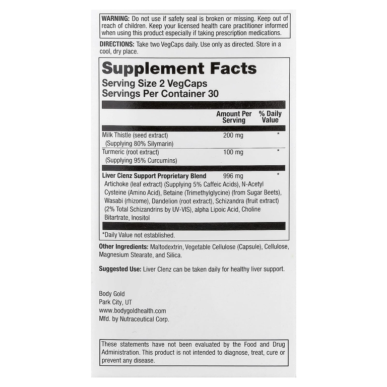 BodyGold, Liver Clenz, 60 вегетарианских капсул
