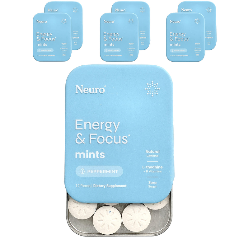 NeuroGum, мятные конфеты, энергия и концентрация, перечная мята, 6 пакетиков по 12 шт.