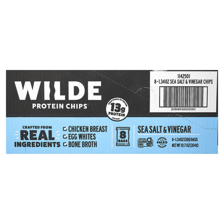 Wilde Brands, Protein Chips®, морская соль и уксус, 8 пакетиков по 38 г (1,34 унции)