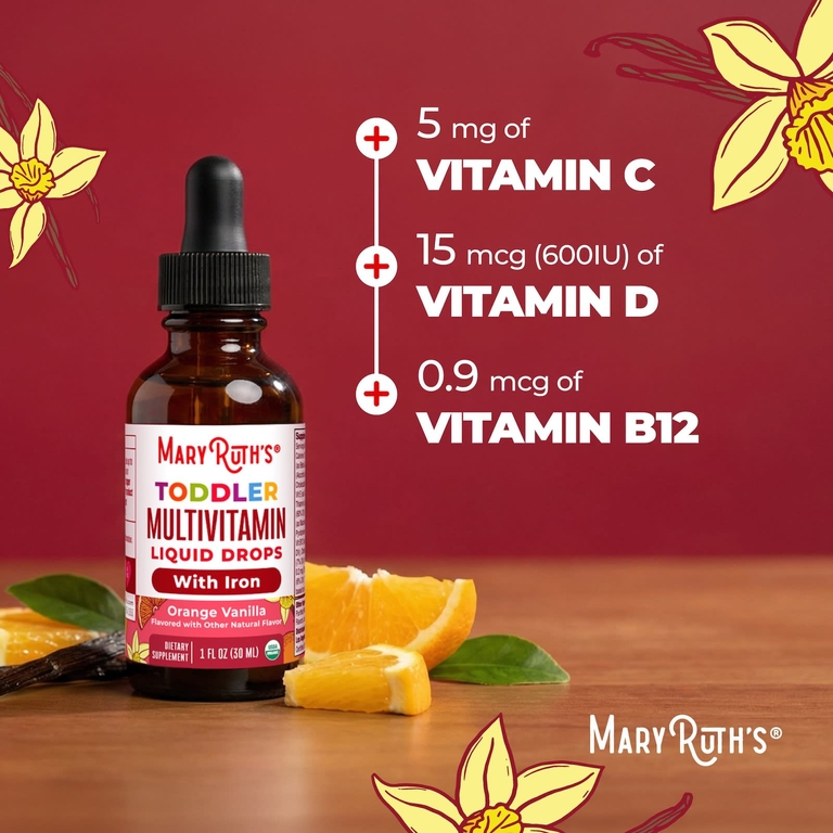 MaryRuth's, Cocomelon, мультивитамины для малышей, капли с железом, для детей от 1 до 3 лет, вкус апельсина и ванили, 30 мл (1 жидк. унция)