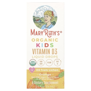 MaryRuth's, Organic Kids Vitamin D3, жидкие капли, для детей от 4 до 13 лет, со вкусом апельсина, 640 МЕ, 15 мл (0,5 жидк. Унции)