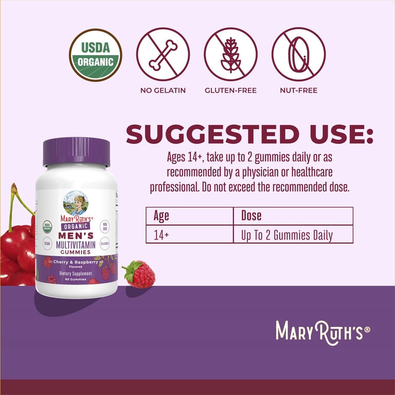 MaryRuth's, органические жевательные мультивитамины для мужчин, со вкусом вишни и малины, 60 жевательных таблеток