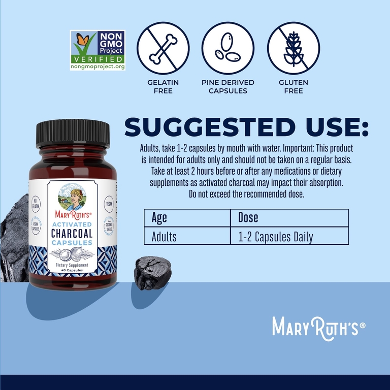MaryRuth's, Капсулы с активированным углем, 40 капсул (475 мг на капсулу)