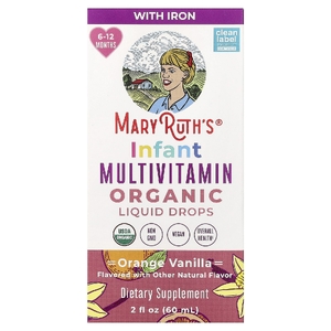 MaryRuth's, органические мультивитамины в жидкой форме для младенцев, для детей 6–12 месяцев, со вкусом апельсина и ванили, 60 мл (2 жидк. унции)