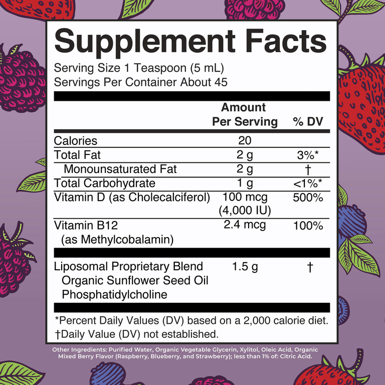 MaryRuth's, Megadose Vitamin D3, липосомальный витамин D3, ягодное ассорти, 4000 МЕ, 225 мл (7,6 жидк. унции)