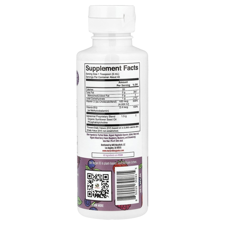 MaryRuth's, Megadose Vitamin D3, липосомальный витамин D3, ягодное ассорти, 4000 МЕ, 225 мл (7,6 жидк. унции)
