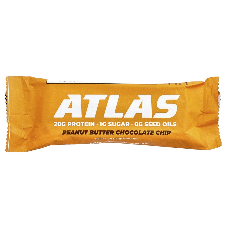 Atlas Bar, протеиновый батончик, арахисовая паста и шоколадная крошка, 12 батончиков по 54 г (1,9 унции)