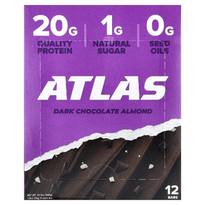 Atlas Bar, протеиновый батончик, темный шоколад и миндаль, 12 батончиков по 54 г (1,9 унции)