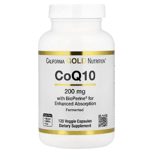 California Gold Nutrition, коэнзим Q10 с Bioperine® и экстрактом чёрного перца, улучшенная биодоступность, 200 мг, 120 растительных капсул