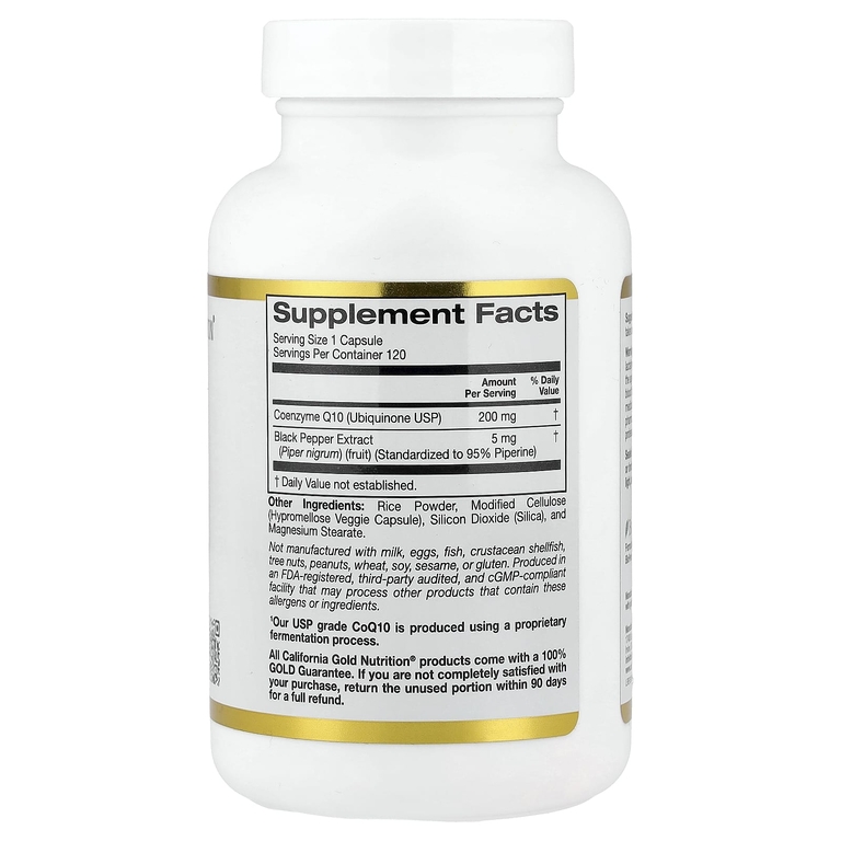 California Gold Nutrition, коэнзим Q10 с Bioperine® и экстрактом чёрного перца, улучшенная биодоступность, 200 мг, 120 растительных капсул