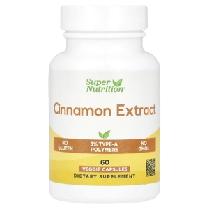 Super Nutrition, экстракт корицы, 60 растительных капсул (250 мг в 1 капсуле)