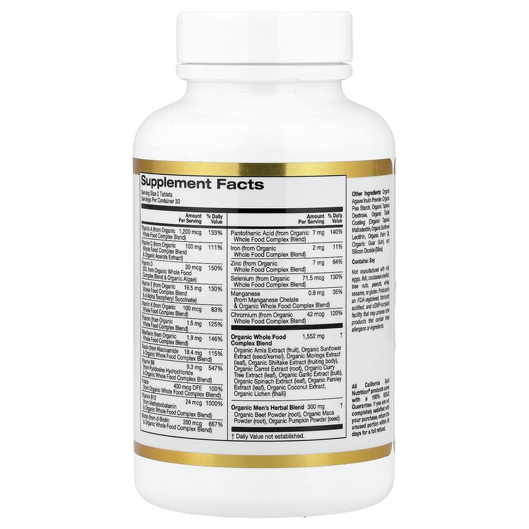 California Gold Nutrition, мультивитамины из органических цельных продуктов для мужчин старше 40 лет, с экстрактами органической амлы, органического подсолнечника, органической моринги и органического шиитаке, 60 таблеток (Товар снят с продажи) 