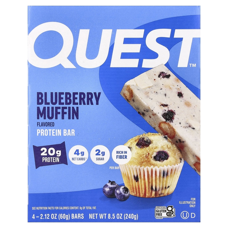 Quest Nutrition, протеиновый батончик, кекс с голубикой, 4 шт. по 60 г (2,12 унции)
