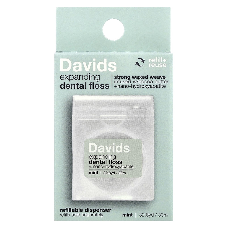 Davids, расширяющая зубная нить, мятный, 30 м (32,8 ярда)