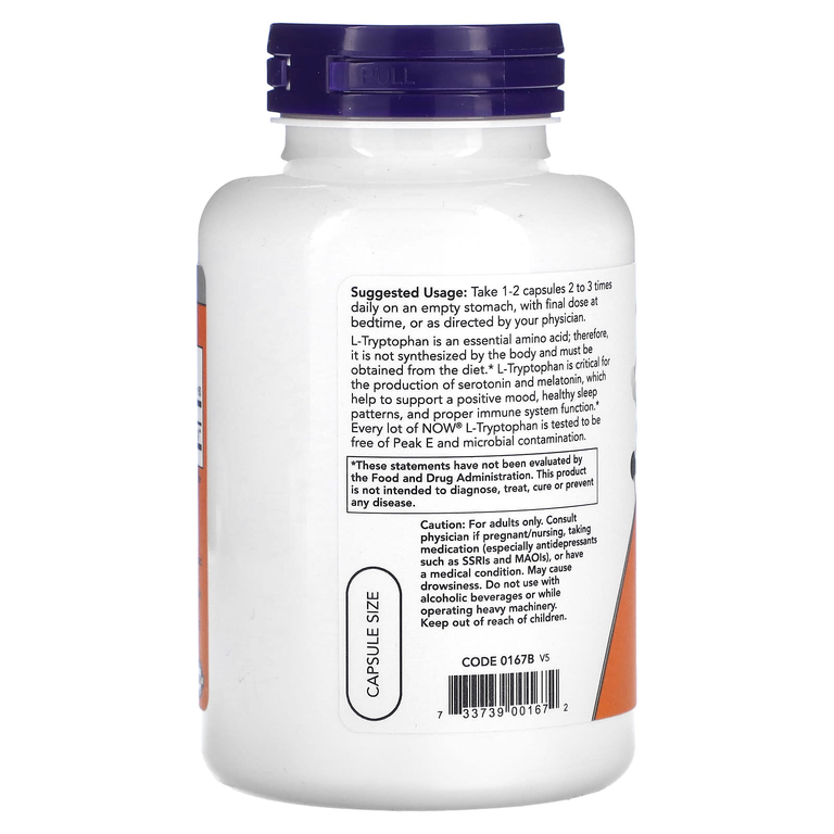 NOW Foods, L-триптофан, 500 мг, 120 вегетарианских капсул