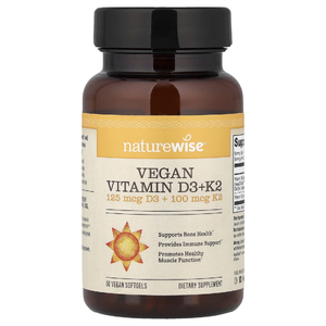 NatureWise, веганские витамины D3 и K2, 60 веганских капсул