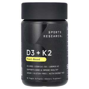 Sports Research, Витамины D3 + K2, растительного происхождения, 62,5 мкг / 100 мкг, 60 растительных капсул