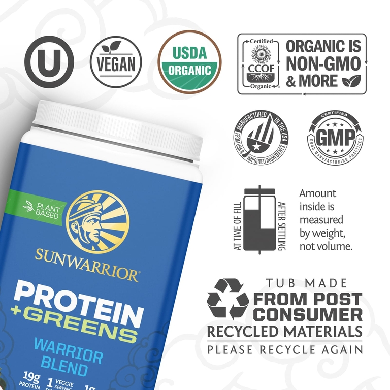 Sunwarrior, Warrior's Blend Supergreens, смесь протеин и зелень, без добавок, 750 г (1,65 фунта)