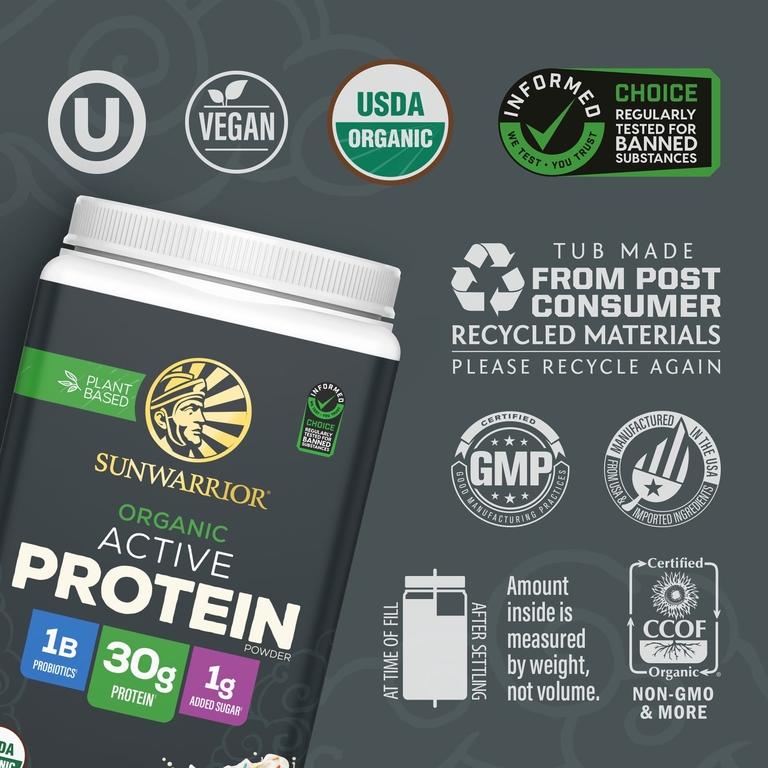 Sunwarrior, Sport, органический активный протеин, тесто для торта, 1 кг (2,2 фунта)