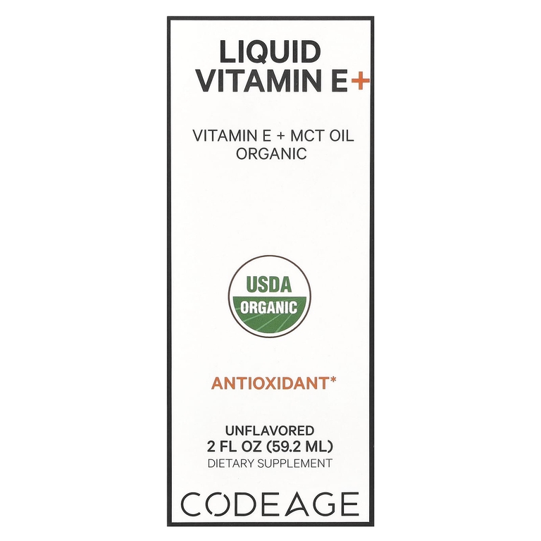 Codeage, жидкий витамин E+, без добавок, 59,2 мл (2 жидк. унции)