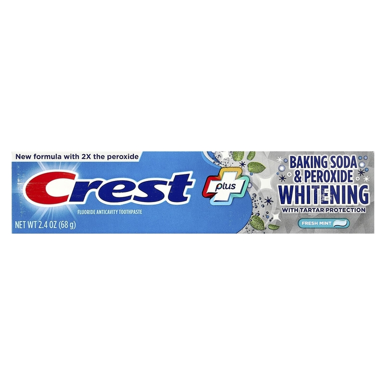 Crest, Plus, пищевая сода и отбеливающая зубная паста с перекисью водорода, свежая мята, 68 г (2,4 унции) (Товар снят с продажи) 