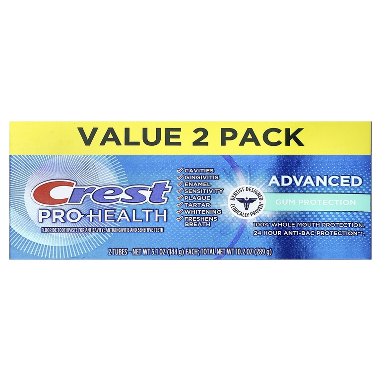 Crest, Pro Health, улучшенная зубная паста с фторидом, защита десен, 2 тюбика по 144 г (5,1 унции)