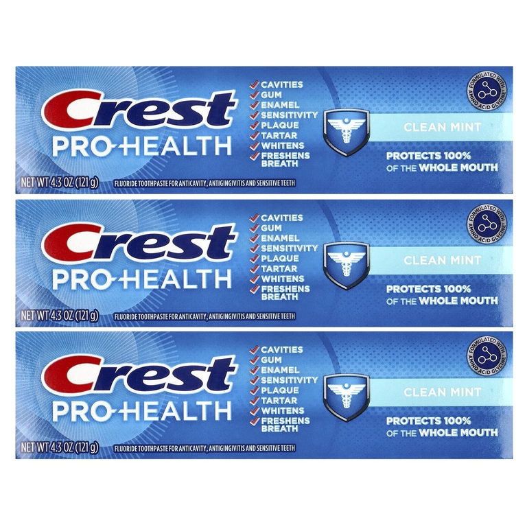 Crest, Pro-Health, зубная паста с фторидом, чистая мята, 3 тюбика по 121 г (4,3 унции)