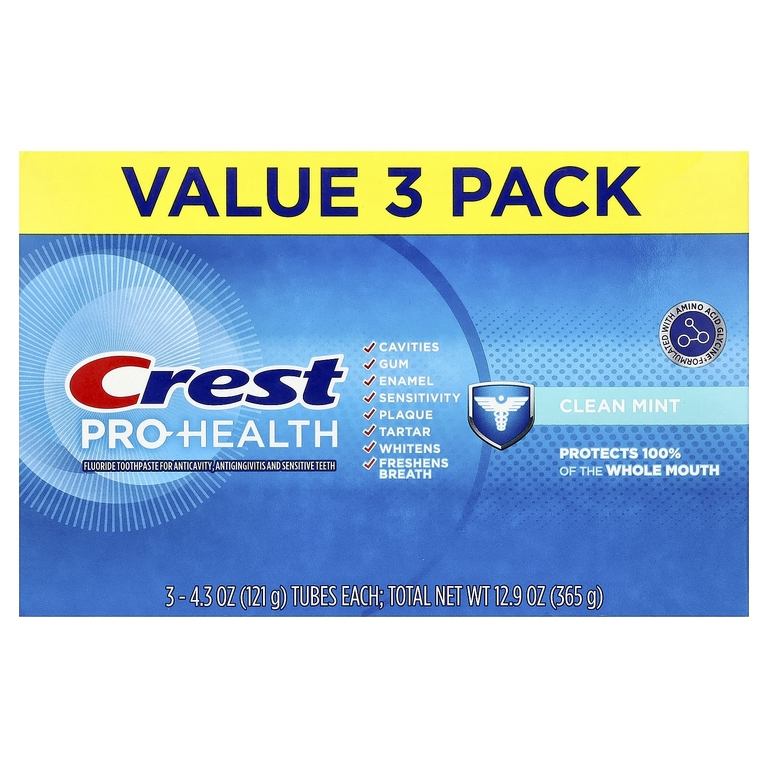 Crest, Pro-Health, зубная паста с фторидом, чистая мята, 3 тюбика по 121 г (4,3 унции)