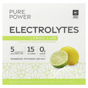 Dr. Mercola, Pure Power, электролиты, лимон и лайм, 30 пакетиков по 8 г (0,28 унции)