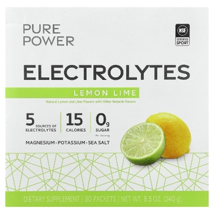 Dr. Mercola, Pure Power, электролиты, лимон и лайм, 30 пакетиков по 8 г (0,28 унции)