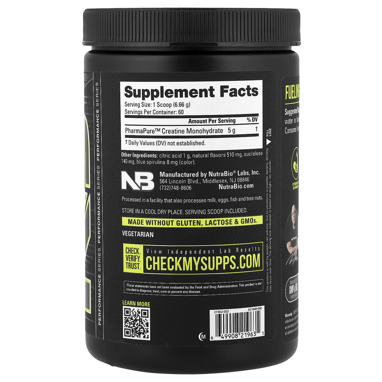 NutraBio, микронизированный моногидрат креатина, со вкусом голубой малины, 399 г (14 унций)