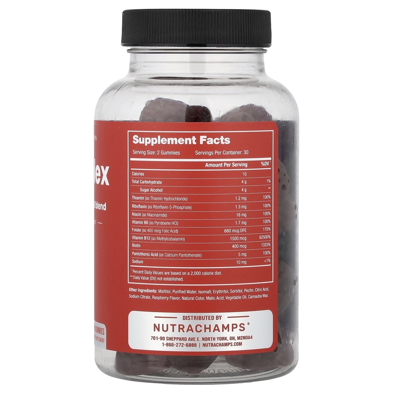 NutraChamps, Жевательные таблетки с комплексом группы B со вкусом малины, 60 веганских жевательных таблеток