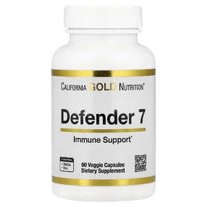California Gold Nutrition, Defender 7, добавка с витаминами A, C, D3 и B6, цинком, селеном и бета-глюканом, 60 растительных капсул