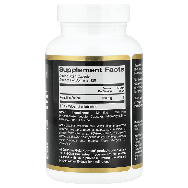 California Gold Nutrition, сульфат агматина, 750 мг, 120 растительных капсул