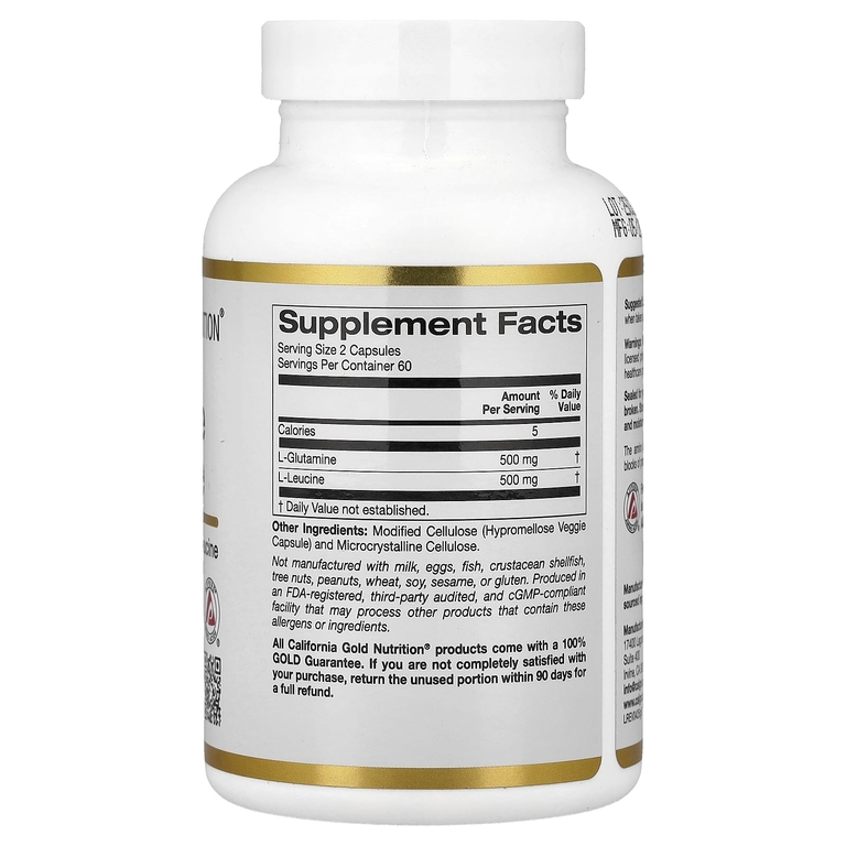California Gold Nutrition, L-глютамин и L-лейцин, 120 растительных капсул