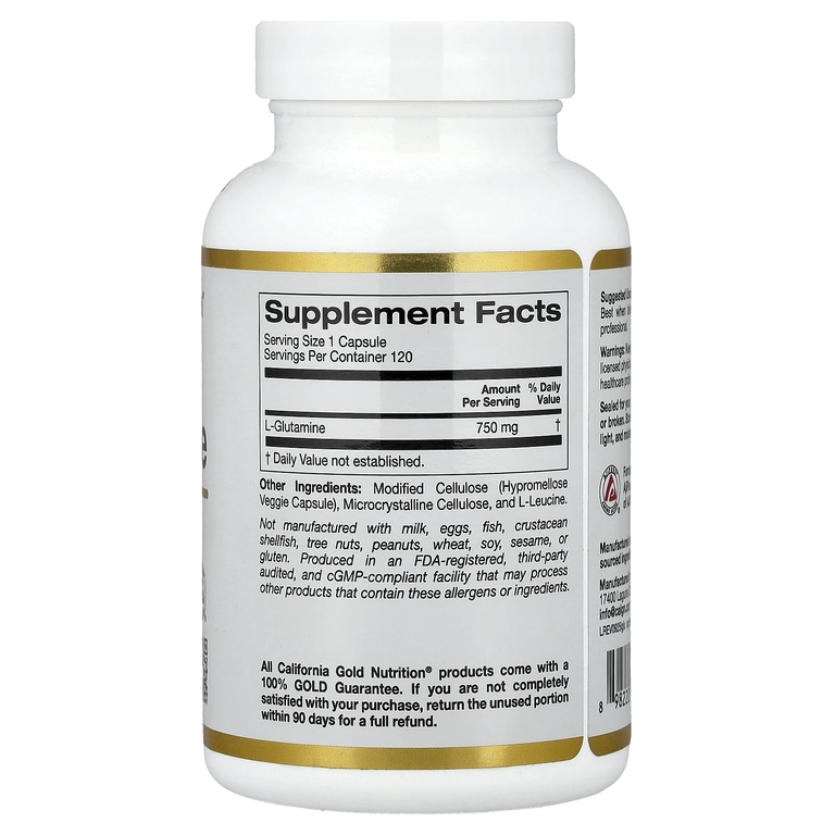 California Gold Nutrition, L-глютамин, 750 мг, 120 растительных капсул