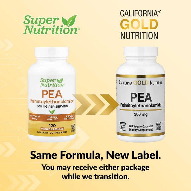 California Gold Nutrition, ПЭА (пальмитоилэтаноламид), 120 вегетарианских капсул (300 мг в 1 капсуле)