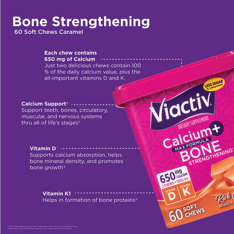 Viactiv, Calcium + Bone Strength, Max Formula, насыщенная карамель, 60 жевательных таблеток