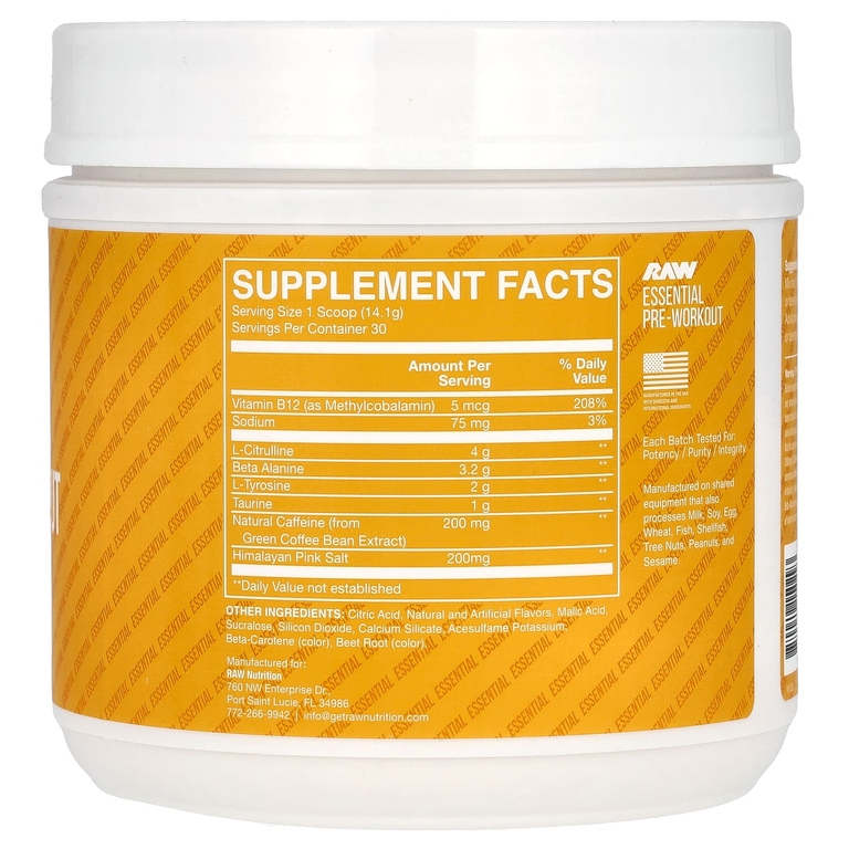 Raw Nutrition, Bum, предтренировочный комплекс, со вкусом персика и манго, 423 г (14,9 унции)