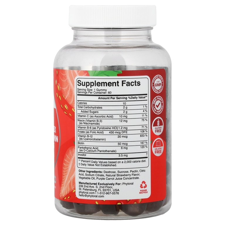 Phytoral, комплекс витаминов группы B, со вкусом клубники, 60 жевательных таблеток